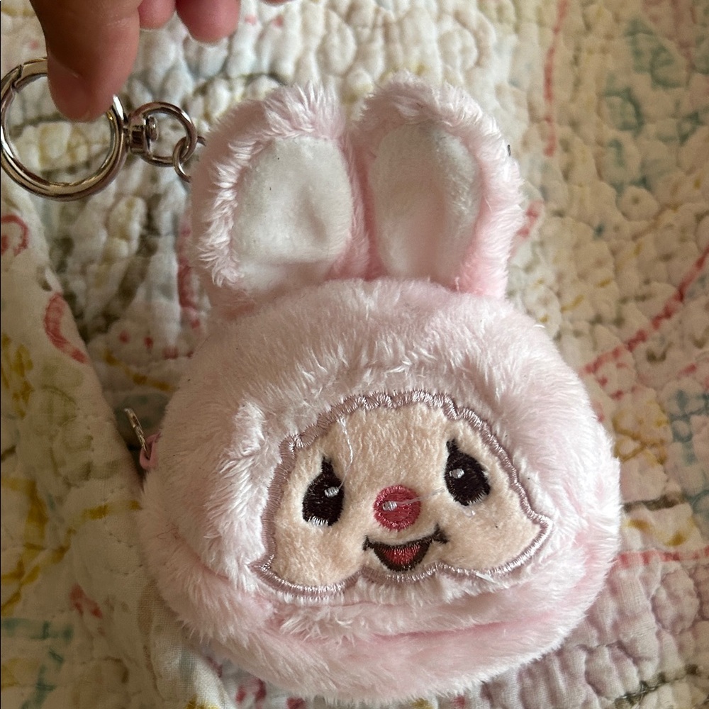 Pink Bunny Plush Coin Pouch Keychain